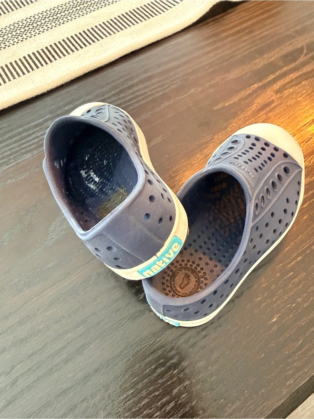 Native Kids Water Shoe in Navy with White Toe Cap